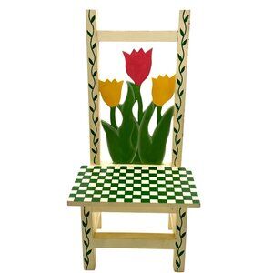 Kingstate The Dollcrafter Wooden Doll Chair Tulip Backrest Checkered Seat